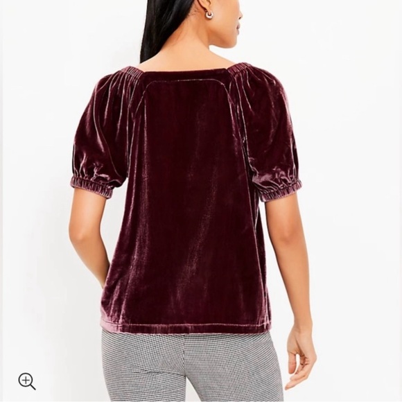 LOFT Elegant Sweetheart Neck Velvet Puff Sleeve Top - Picture 2 of 7